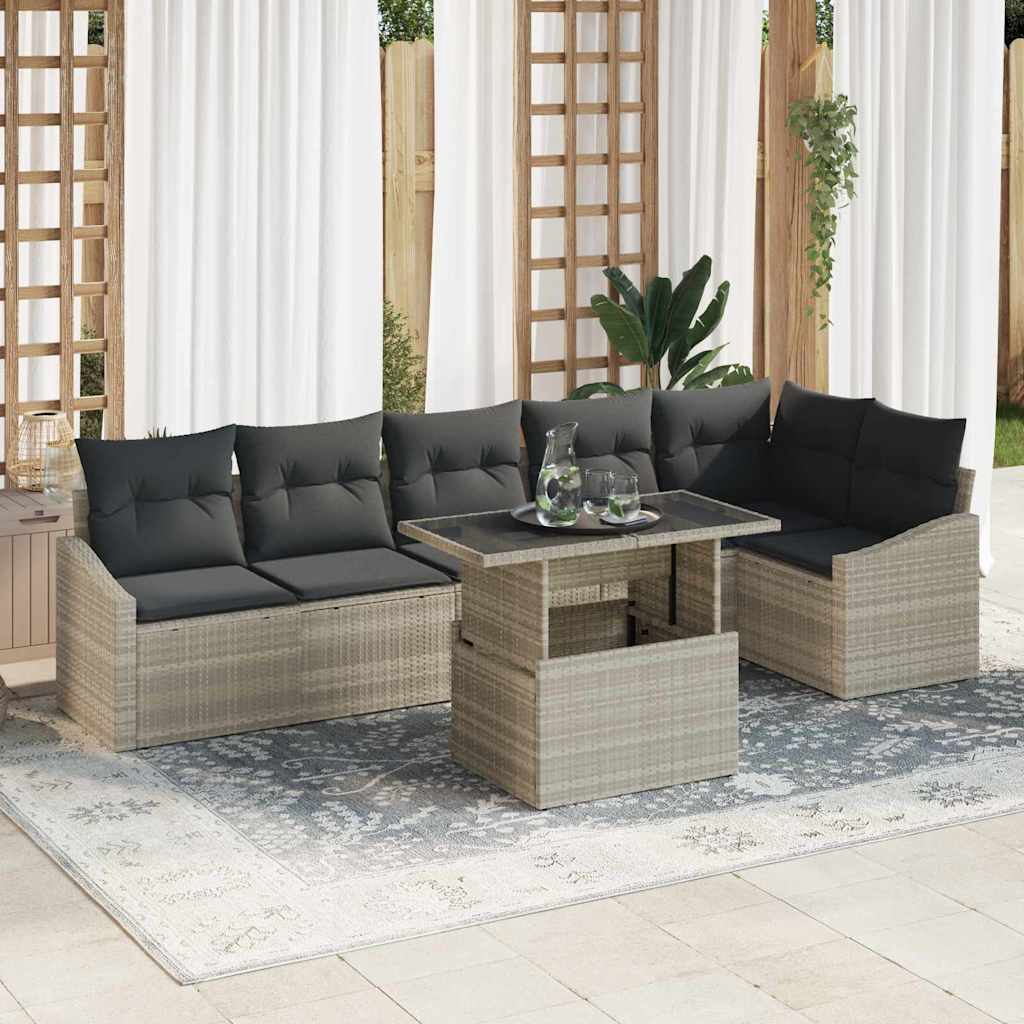 Gartensofa-set mit Kissen 7 pcs Hellgrau Poly-Rattan