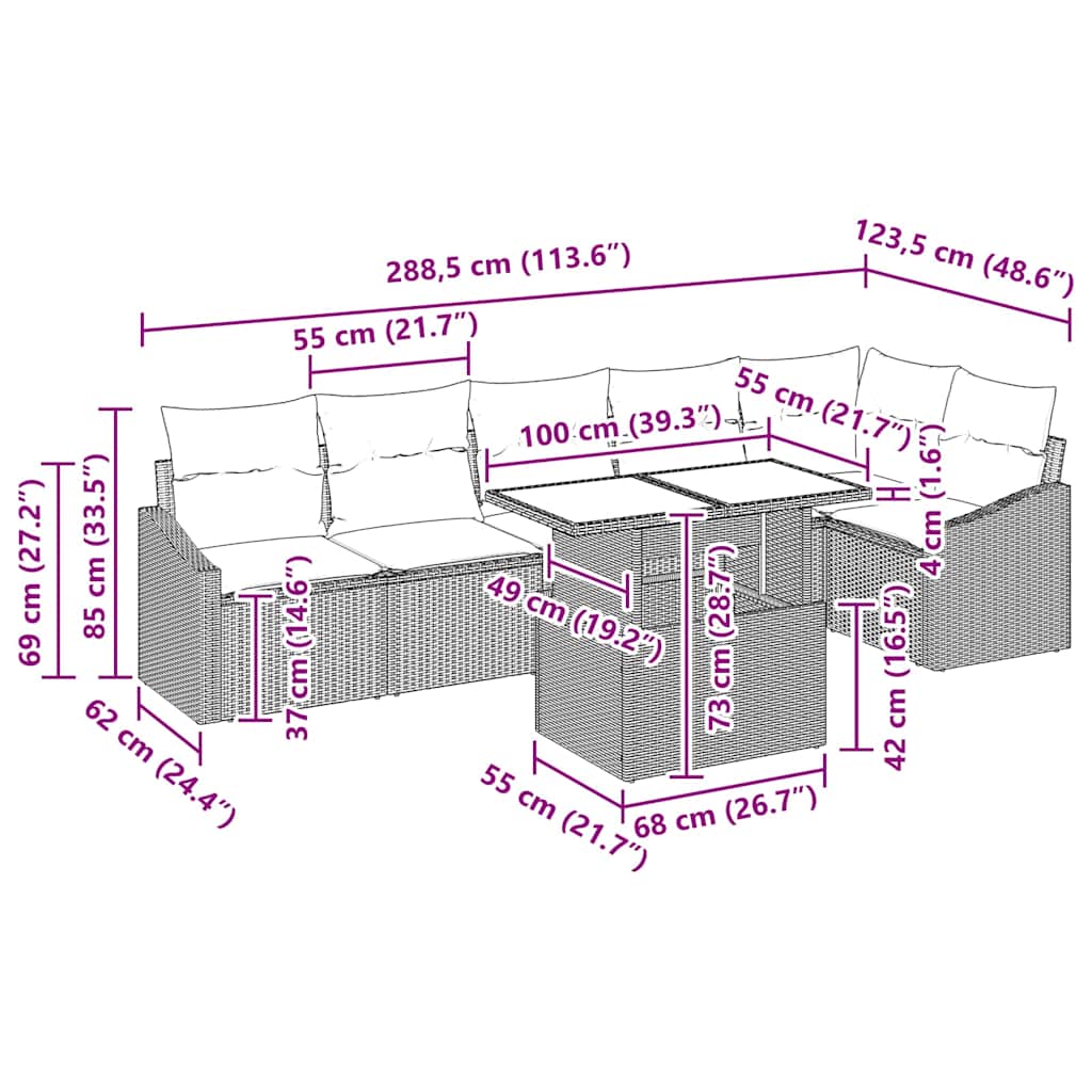 Gartensofa-set mit Kissen 7 pcs Hellgrau Poly-Rattan