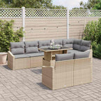 Gartensofa-set mit Kissen 9 pcs Beige und Hellgrau Poly-Rattan