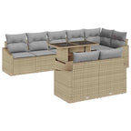 Gartensofa-set mit Kissen 9 pcs Beige und Hellgrau Poly-Rattan