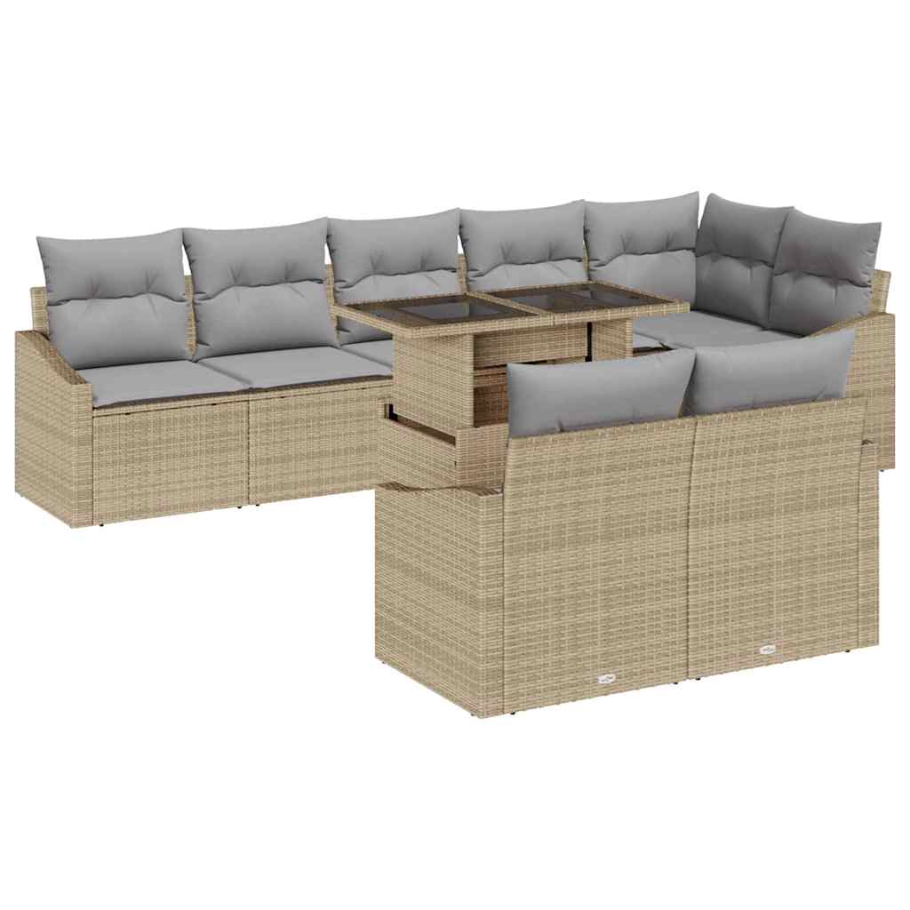 Gartensofa-set mit Kissen 9 pcs Beige und Hellgrau Poly-Rattan