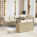 Gartensofa-set mit Kissen 9 pcs Beige und Creme Poly-Rattan