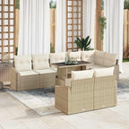 Gartensofa-set mit Kissen 9 pcs Beige und Creme Poly-Rattan