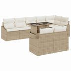 Gartensofa-set mit Kissen 9 pcs Beige und Creme Poly-Rattan