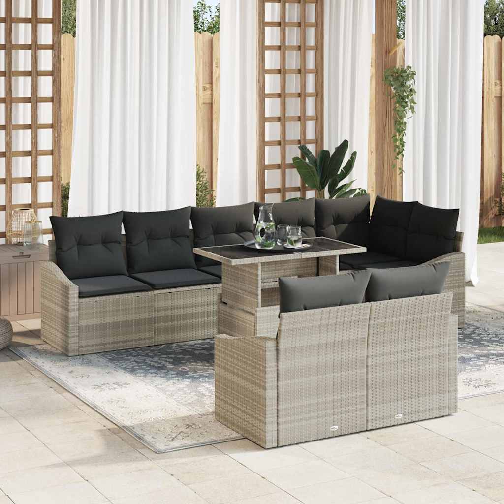 Gartensofa-set mit Kissen 9 pcs Hellgrau Poly-Rattan