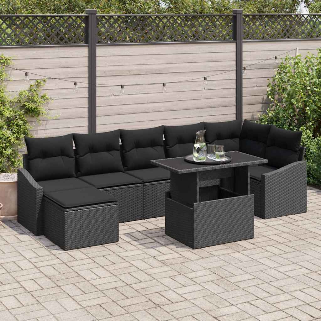 Gartensofa-set mit Kissen 8 pcs Schwarz Poly-Rattan