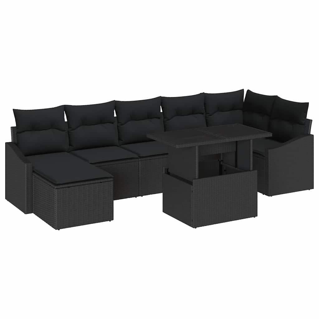 Gartensofa-set mit Kissen 8 pcs Schwarz Poly-Rattan