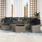 Sofa Set mit Kissen mit Speicher 9 pcs Grau Poly-Rattan