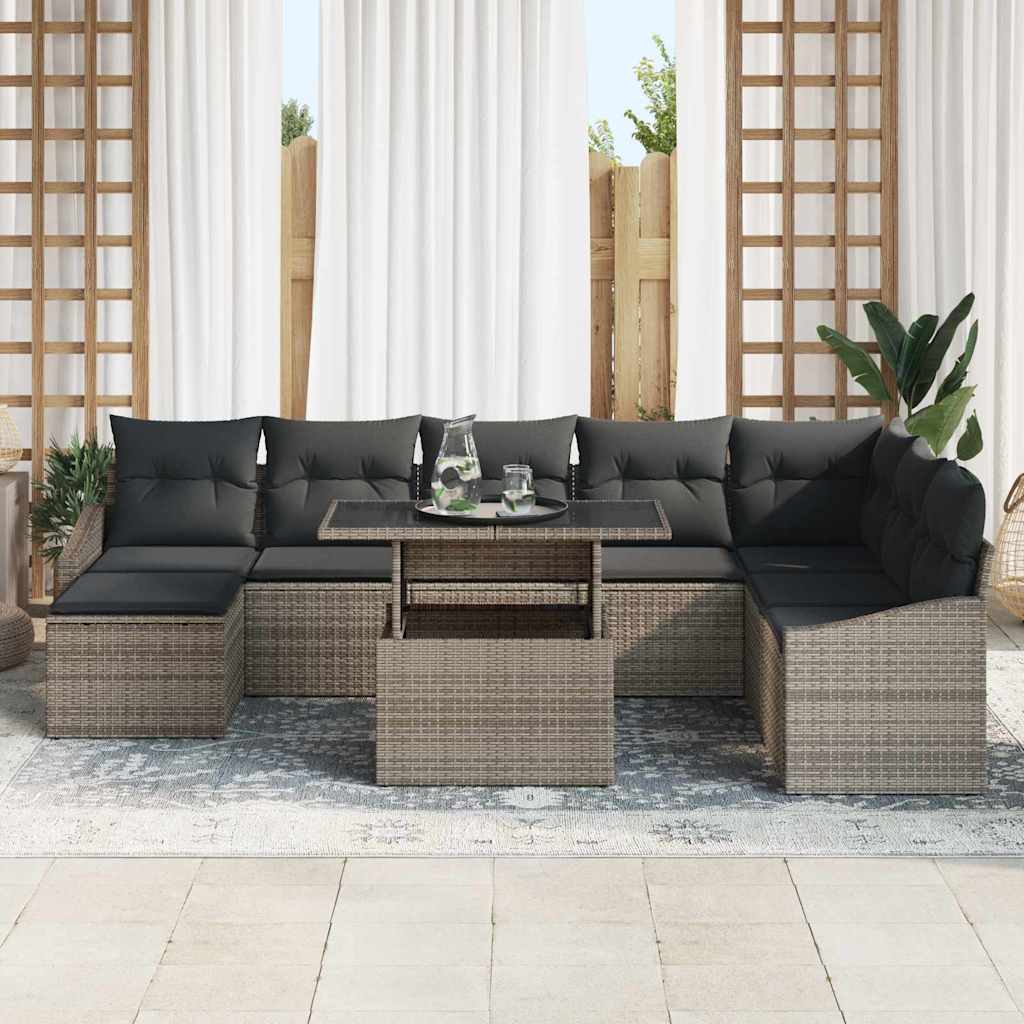 Sofa Set mit Kissen mit Speicher 9 pcs Grau Poly-Rattan