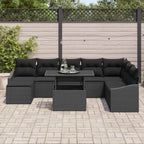 Sofa Set mit Kissen mit Speicher 9 pcs Schwarz Poly-Rattan