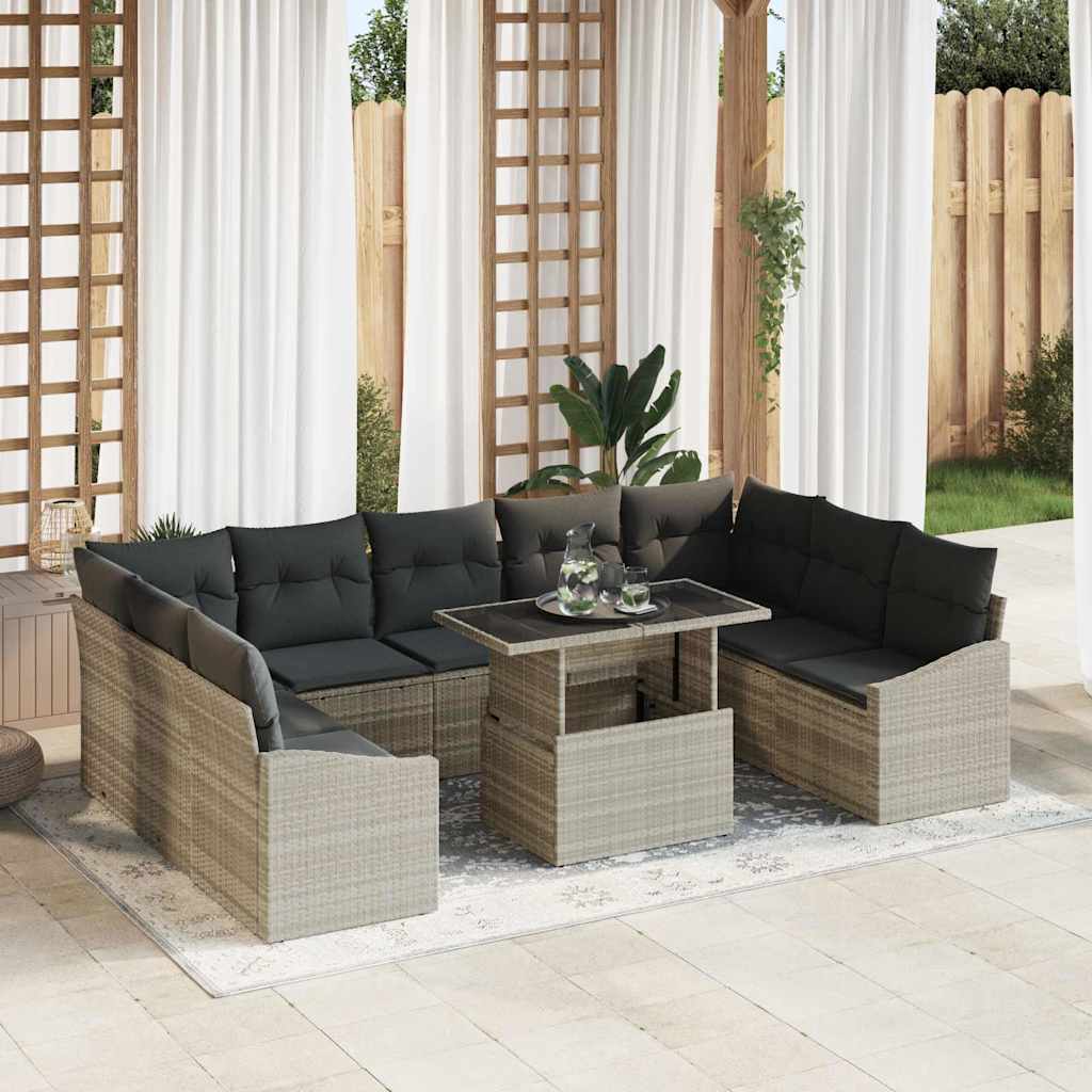 Sofa Set mit Kissen 10 pcs Hellgrau Poly-Rattan