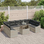 Sofa Set mit Kissen 10 pcs Hellgrau Poly-Rattan