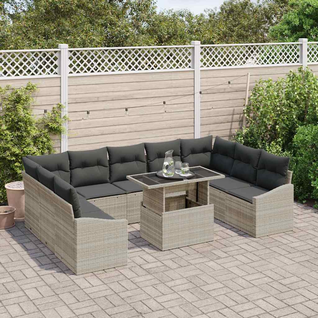 Sofa Set mit Kissen 10 pcs Hellgrau Poly-Rattan