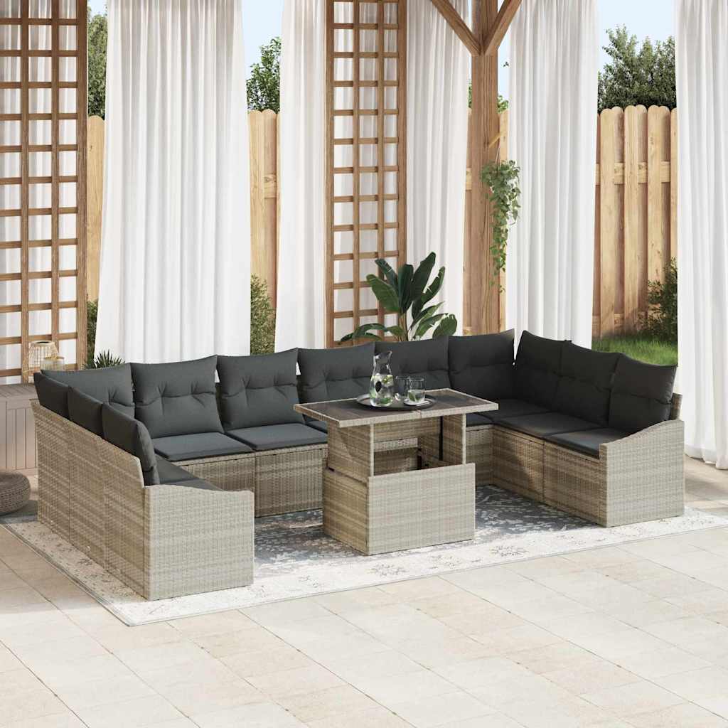 Sofa Set mit Kissen 11 pcs Hellgrau Poly-Rattan