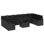 Sofa Set mit Kissen 11 pcs Schwarz Poly-Rattan