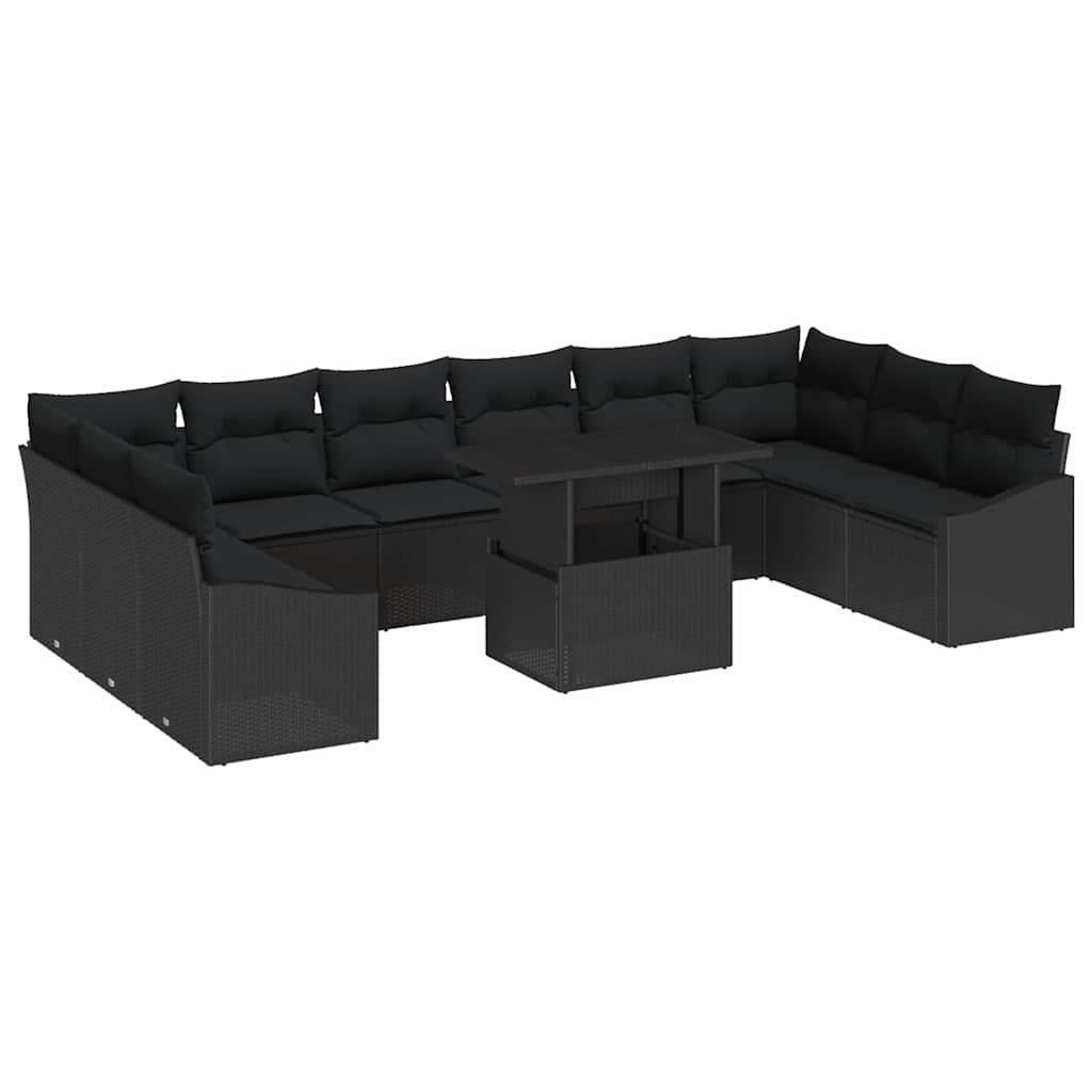 Sofa Set mit Kissen 11 pcs Schwarz Poly-Rattan
