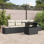 Sofa Set mit Kissen 5 pcs Schwarz und Creme Poly-Rattan