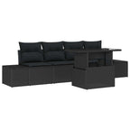 Sofa Set mit Kissen 5 pcs Schwarz Poly-Rattan