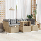 Sofa Set mit Kissen 7 pcs Beige und Hellgrau Poly-Rattan