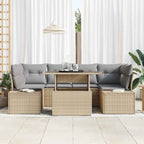 Sofa Set mit Kissen 7 pcs Beige und Hellgrau Poly-Rattan