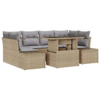 Sofa Set mit Kissen 7 pcs Beige und Hellgrau Poly-Rattan