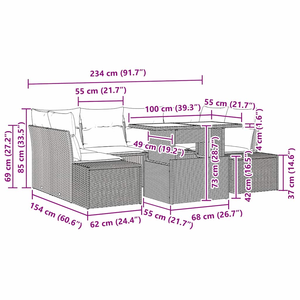 Sofa Set mit Kissen 7 pcs Beige und Hellgrau Poly-Rattan