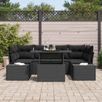 Sofa Set mit Kissen 7 pcs Schwarz Poly-Rattan