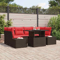 Sofa Set mit Kissen 7 pcs Braun und Rot Poly-Rattan