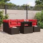 Sofa Set mit Kissen 7 pcs Braun und Rot Poly-Rattan