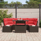 Sofa Set mit Kissen 7 pcs Braun und Rot Poly-Rattan