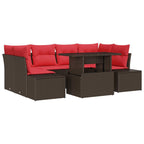 Sofa Set mit Kissen 7 pcs Braun und Rot Poly-Rattan