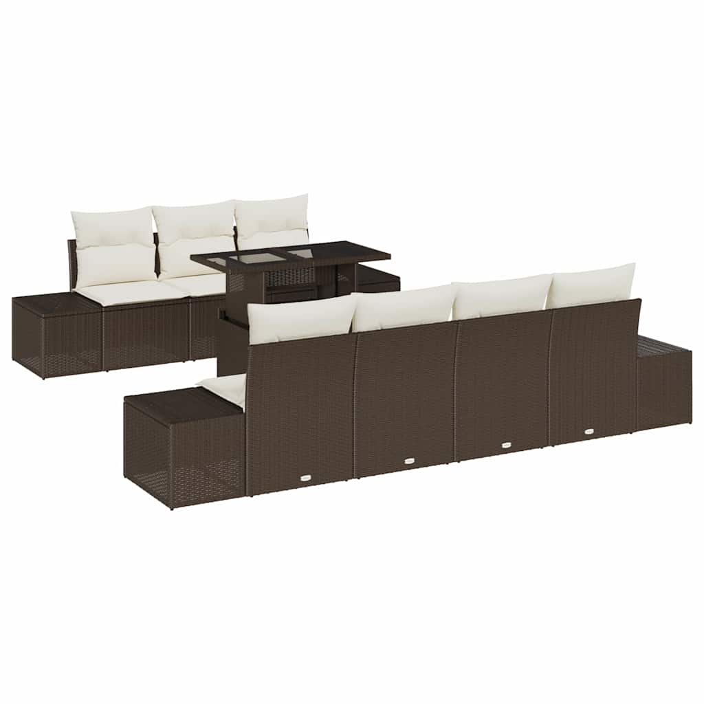 Sofa Set mit Kissen 8 pcs Braun und Creme Poly-Rattan