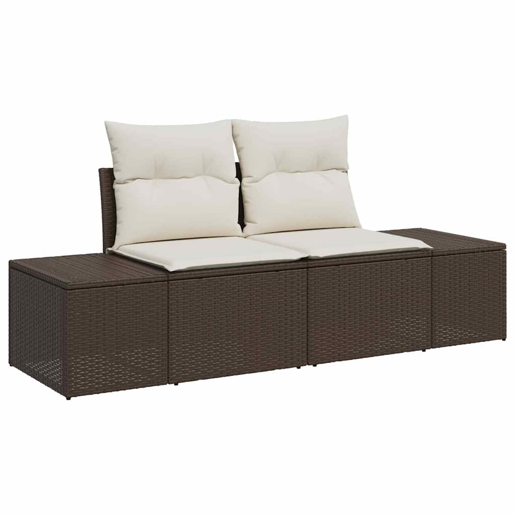 Sofa Set mit Kissen 8 pcs Braun und Creme Poly-Rattan