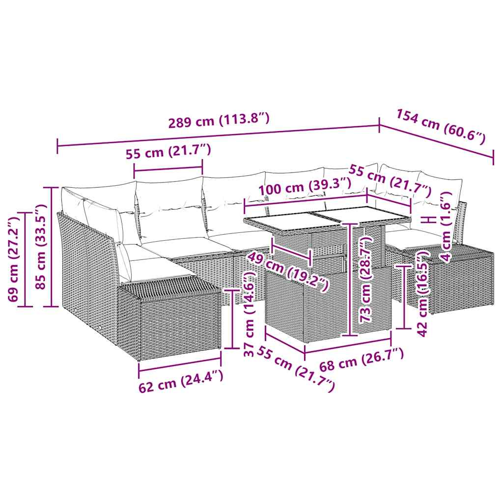 Sofa Set mit Kissen 8 pcs Hellgrau Poly-Rattan