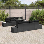 Gartensofa-set mit Kissen 9 pcs Schwarz Poly-Rattan