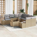 Gartensofa-set mit Kissen 9 pcs Beige und Hellgrau Poly-Rattan
