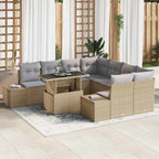 Gartensofa-set mit Kissen 9 pcs Beige und Hellgrau Poly-Rattan