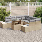 Gartensofa-set mit Kissen 9 pcs Beige und Hellgrau Poly-Rattan