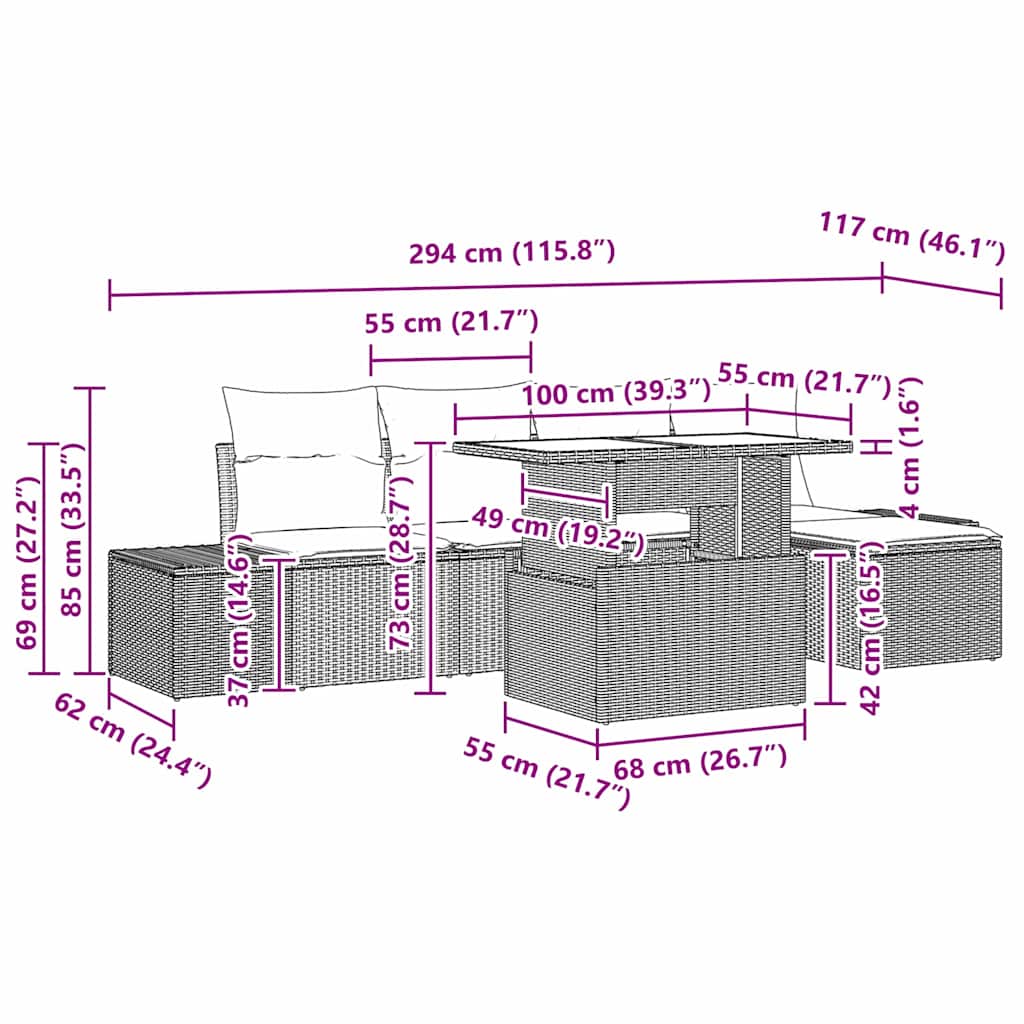 Gartensofa-set mit Kissen 6 pcs Schwarz Poly-Rattan