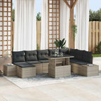 Gartensofa-set mit Kissen 9 pcs Hellgrau Poly-Rattan