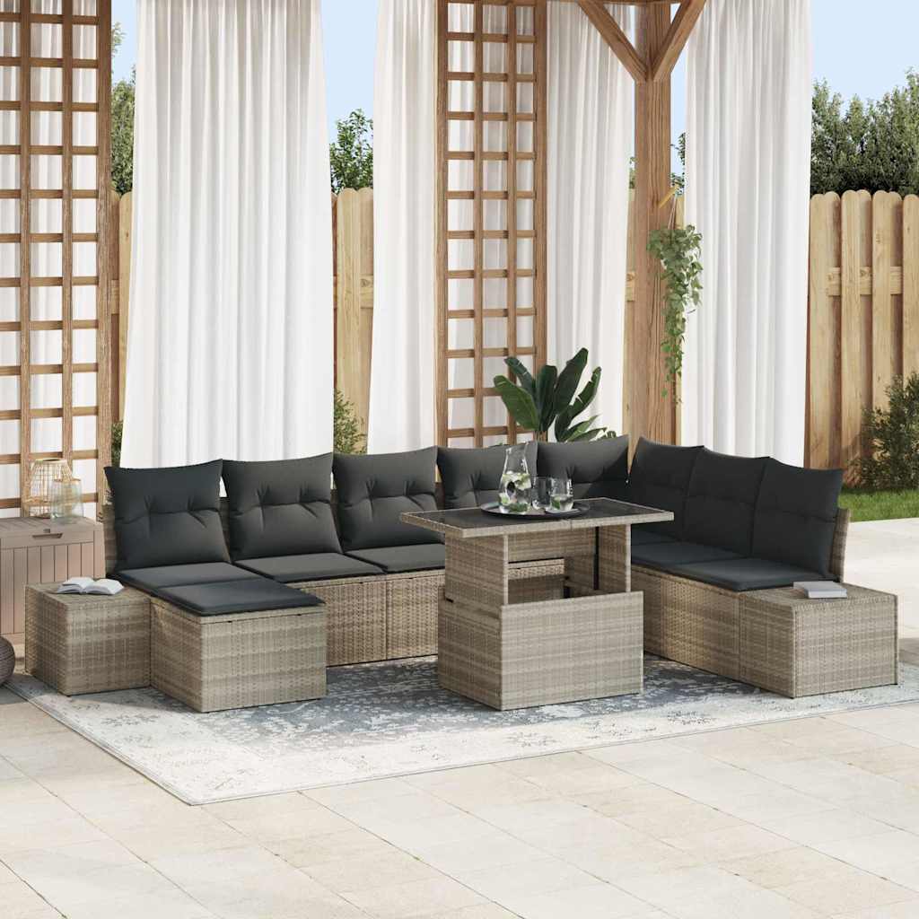 Gartensofa-set mit Kissen 9 pcs Hellgrau Poly-Rattan