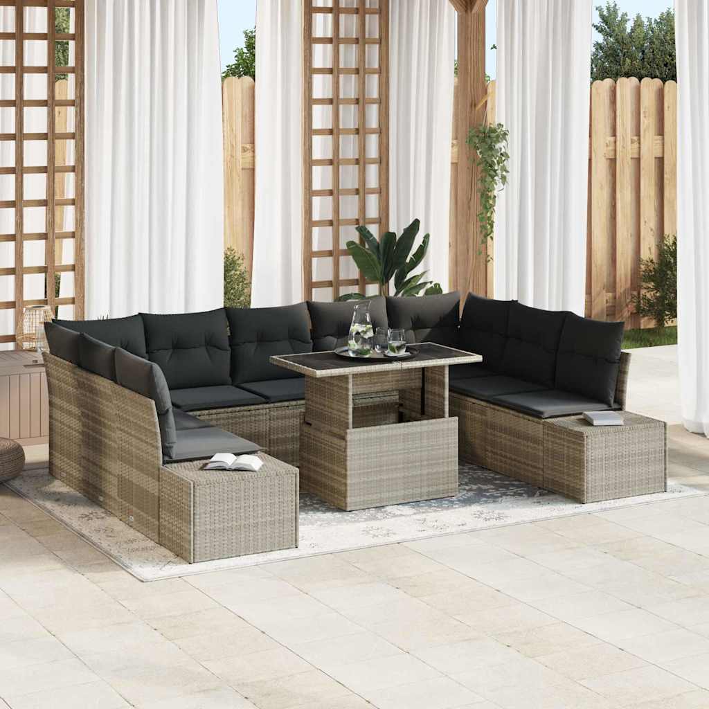 Garten-Sofa-Set mit Kissen mit Speicher 10 pcs Hellgrau