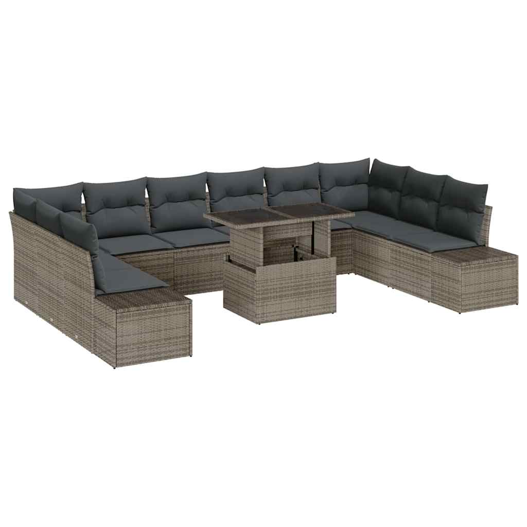 Garten-Sofa-Set mit Kissen mit Speicher 11 pcs Grau