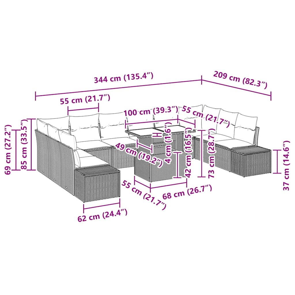Garten-Sofa-Set mit Kissen mit Speicher 11 pcs Grau