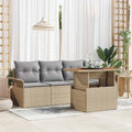 Gartensofa-set mit Kissen 5 pcs Beige und Hellgrau Poly-Rattan