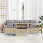 Gartensofa-set mit Kissen 5 pcs Beige und Hellgrau Poly-Rattan