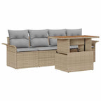 Gartensofa-set mit Kissen 5 pcs Beige und Hellgrau Poly-Rattan