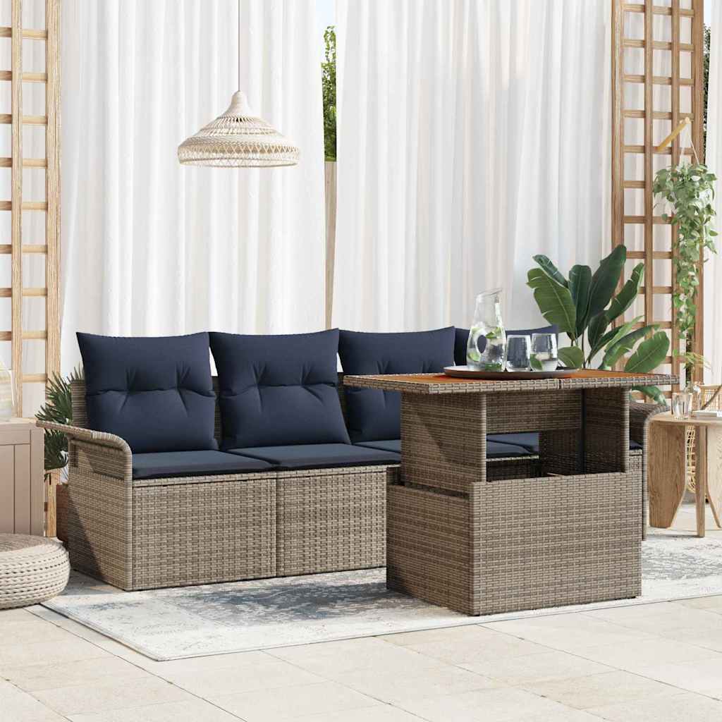 Garten-Sofa-Set mit Kissen 5 pcs Grau und Marineblau
