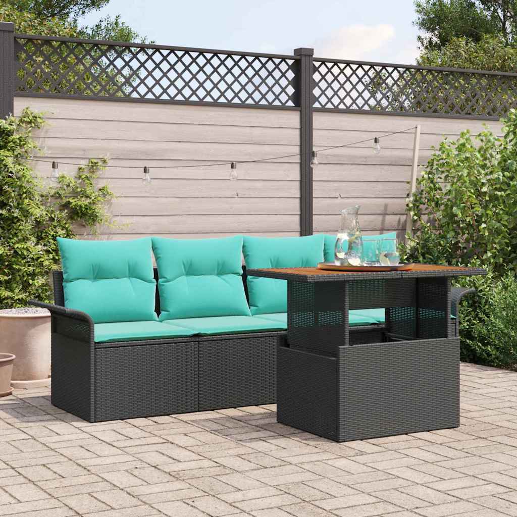 Garten-Sofa-Set mit Kissen 5 pcs Schwarz und blau