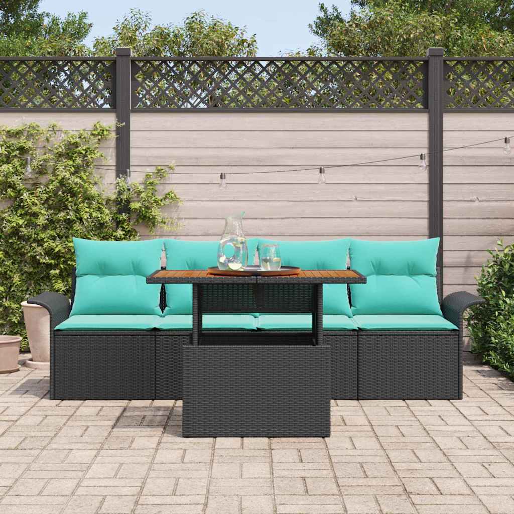 Garten-Sofa-Set mit Kissen 5 pcs Schwarz und blau